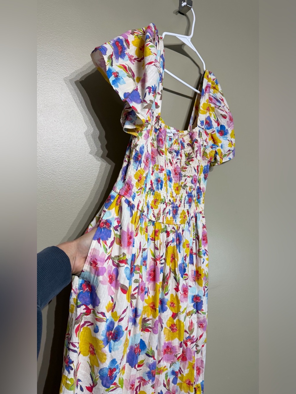 NWT GAP Print Smocked Puff Sleeve Midi Dress - Picture 9 of 13